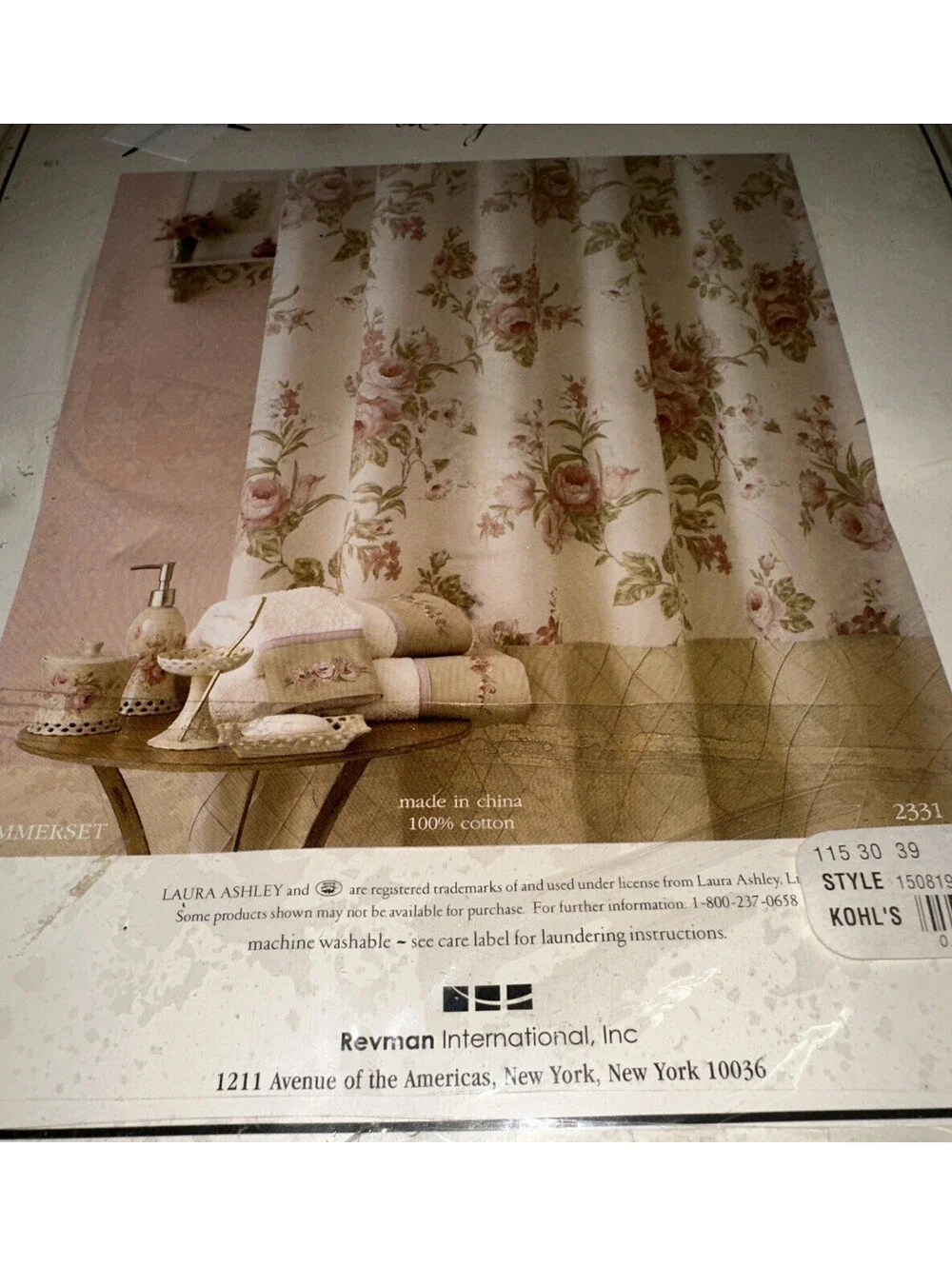 Laura Ashley Sommerset Floral Fabric Shower Curtain 100% Cotton 72